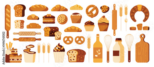 Assortment of Baked Goods and Bakery Tools Illustration