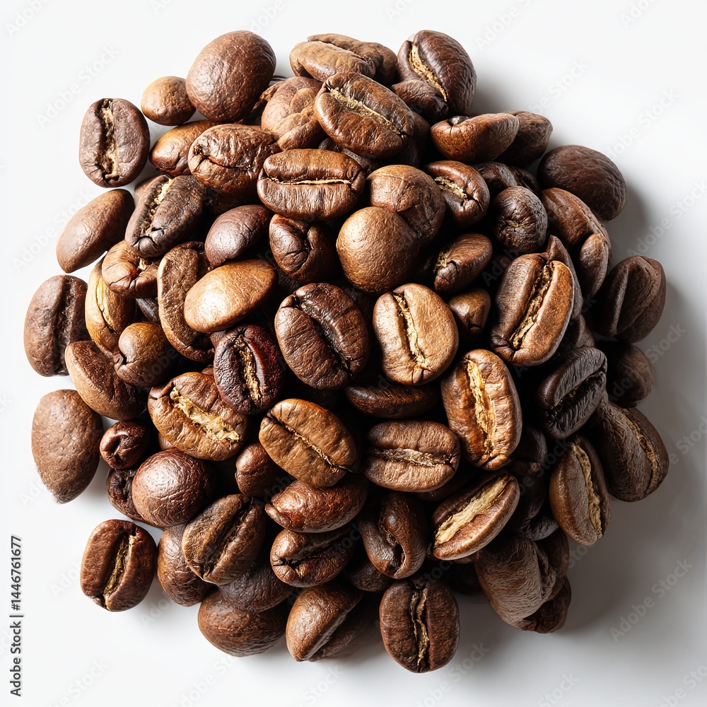 Obraz premium top of view coffee beans, mockup in white, Full Hd, without shadow, random seeds, 