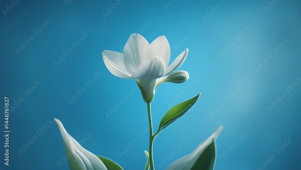Fototapeta premium Elegant White Flower Blooming Against Clear Blue Sky – Nature Photography Capturing Spring Beauty and Floral Serenity