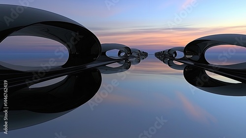 Reflective Black Chain on Calm Water at Sunset