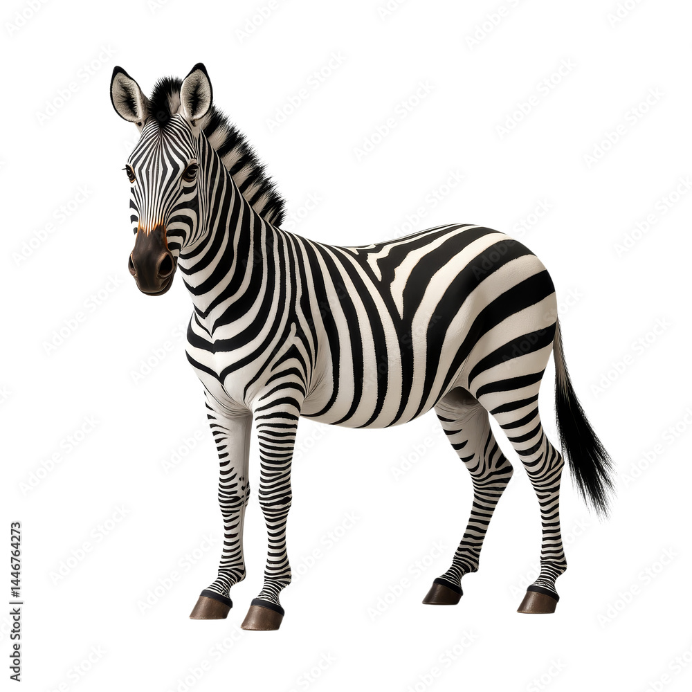 Fototapeta premium Zebra Standing Still, Black and White Stripes, Transparent Background