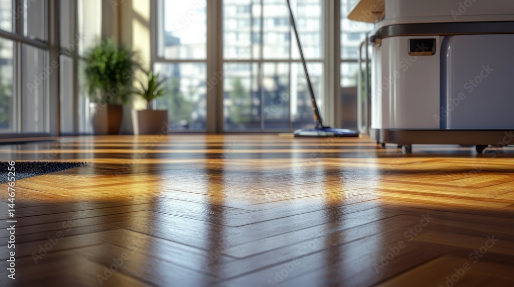 A stunning image of office cleaning. Mop floor. Cleaner cleans parquet wooden floor with cleaning supplies. Office worker cleans commercial, business building. Housekeeping. Pro. A stunning image of office cleaning. Mop floor. Cleaner cleans parquet wooden floor with cleaning supplies. Office worker cleans commercial, business building. Housekeeping. Pro.