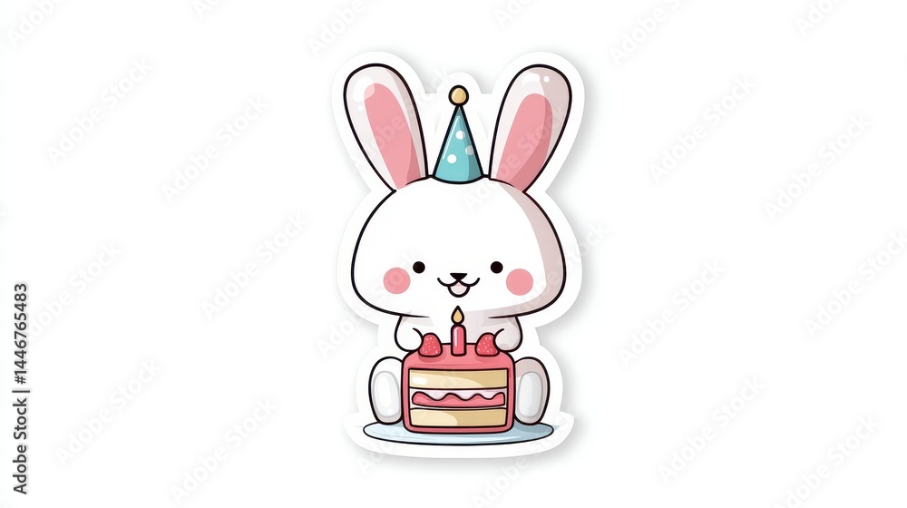 Obraz premium Cute Bunny with Birthday Cake