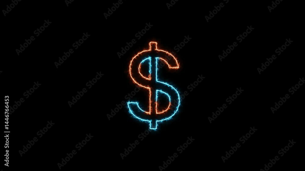 Animated Dollar Sign With Blue And Red Neon Glow On Black Background Animated Dollar Sign With Blue And Red Neon Glow On Black Background