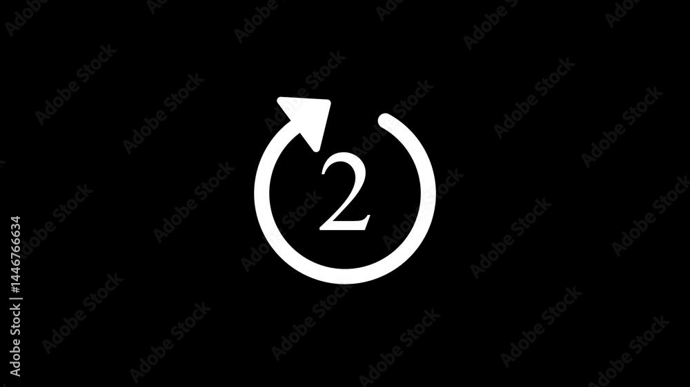 Two Second Countdown Animation On Black Background With Circular Arrow Loading Icon Two Second Countdown Animation On Black Background With Circular Arrow Loading Icon