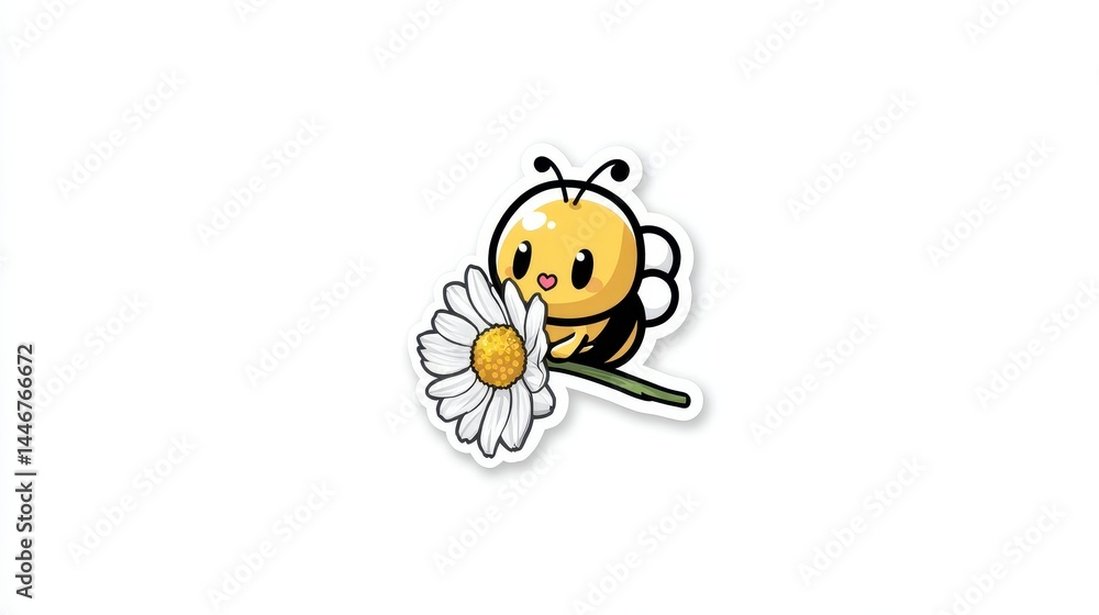 Fototapeta premium Cute Bee with Flower Sticker