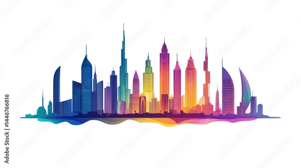 Obraz premium Colorful cityscape skyline illustration