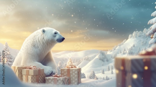 Christmas: Polar baer with presents