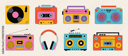 Retro Music Devices Collection Colorful Illustration