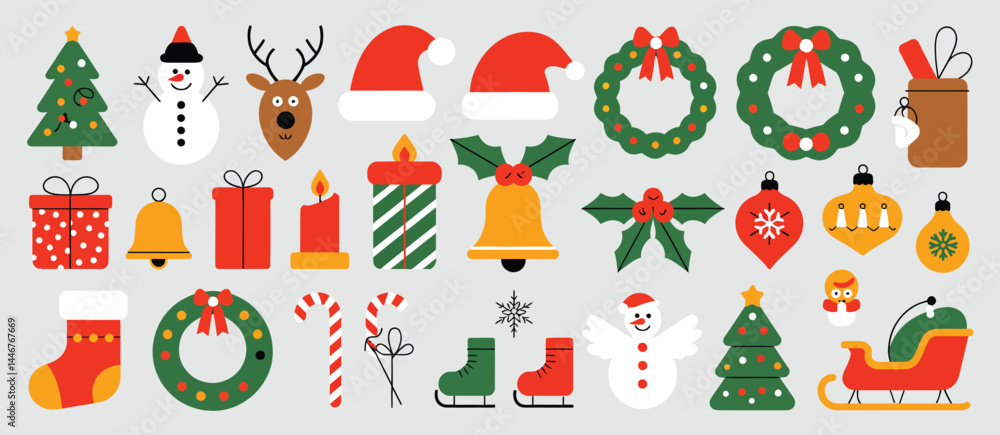 Christmas Icons Collection Flat Style Design Elements Christmas Icons Collection Flat Style Design Elements