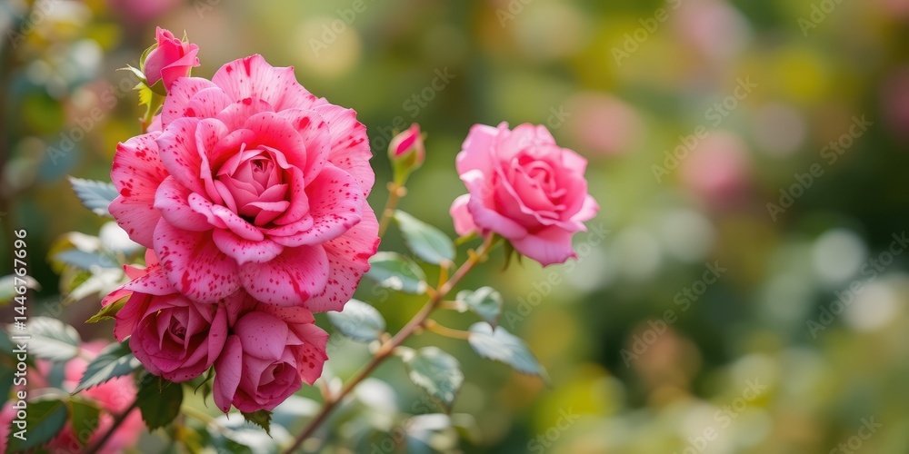 Obraz premium Delicate Pink Miniature Rose Tree in Garden Setting