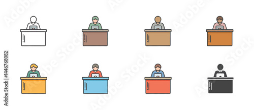Diverse People Working at Desks Icon Set
