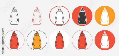 Collection of Sauce Bottle Icons in Various Colors