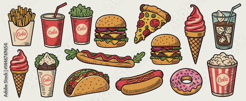 Fast Food and Sweet Treats Collection Illustration