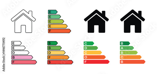 House Energy Efficiency Rating Charts Icons Set