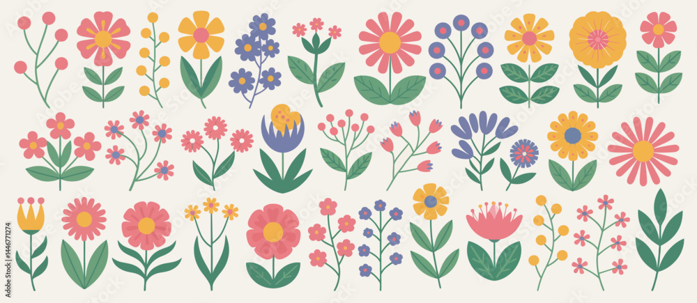 custom made wallpaper toronto digitalCollection of Retro Style Flat Flower Illustrations