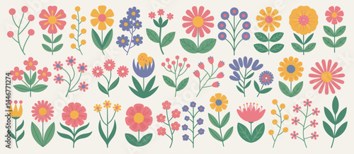 Wallpaper Mural Collection of Retro Style Flat Flower Illustrations Torontodigital.ca