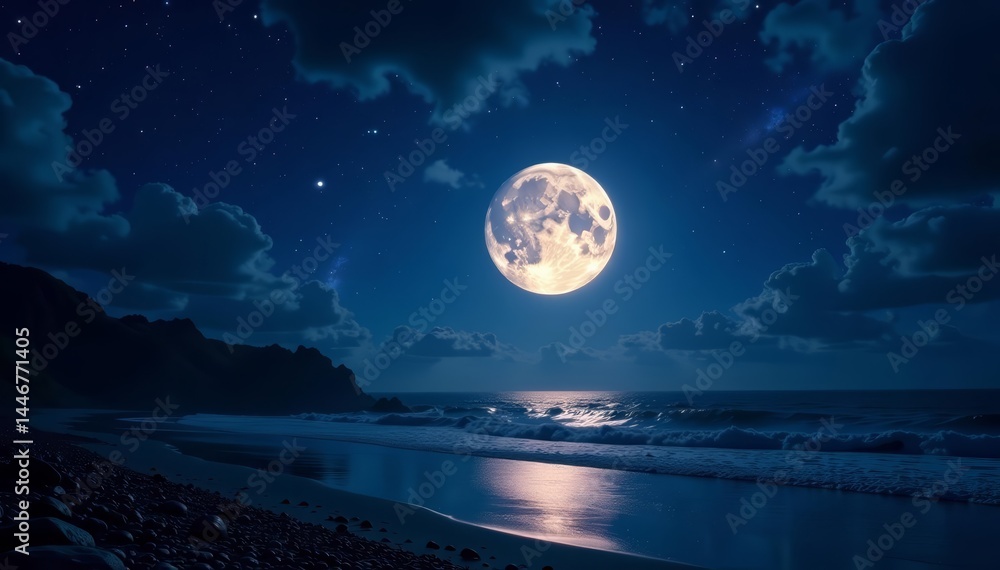 Beautiful view of full moon with sparkling galaxies at night, astronomy, milky way, dark sky Beautiful view of full moon with sparkling galaxies at night, astronomy, milky way, dark sky