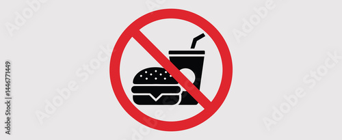 No Fast Food Allowed Sign Red Circle Icon Graphic