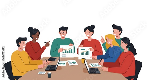 Group Discussing Charts at Meeting Around Table