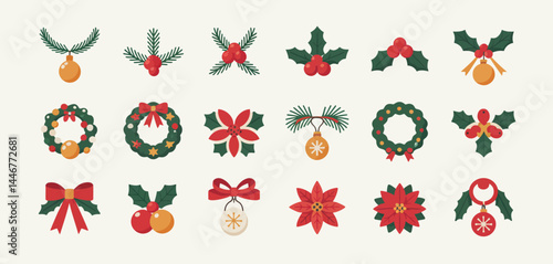Christmas Decorations Collection Flat Icons Set