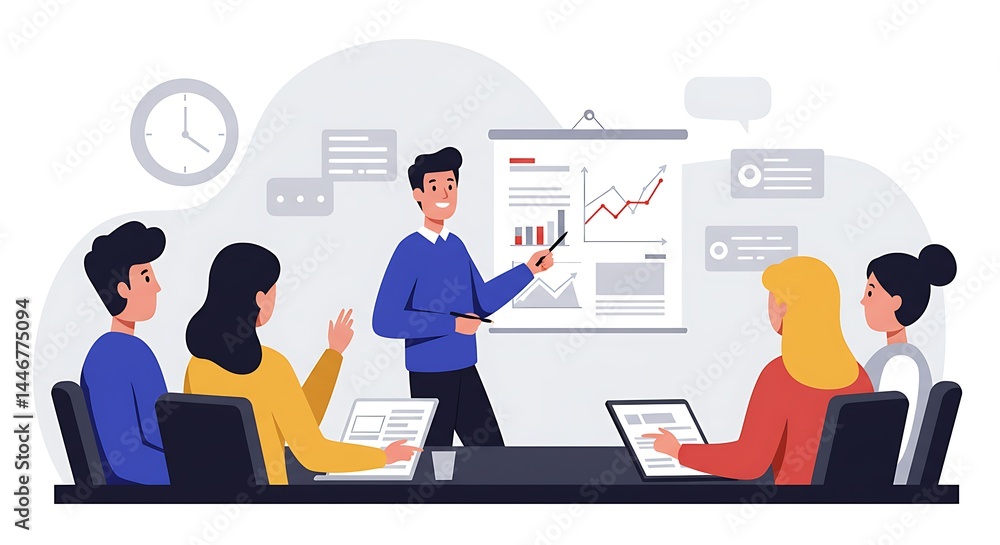 Presentation to Group of People Showing Growing Charts