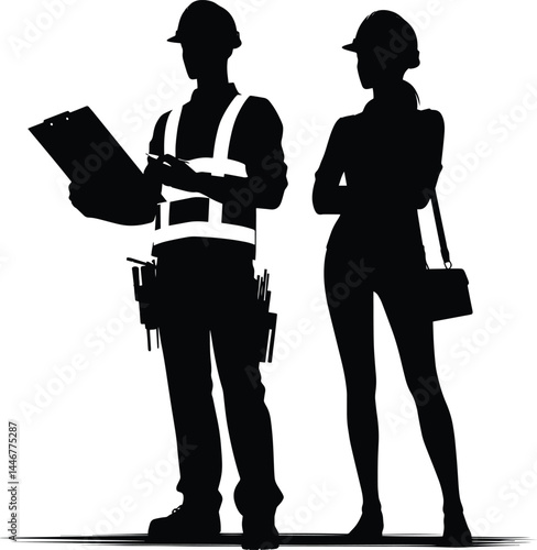Construction worker inspector silhouette Vector Illustration isolated on a white background