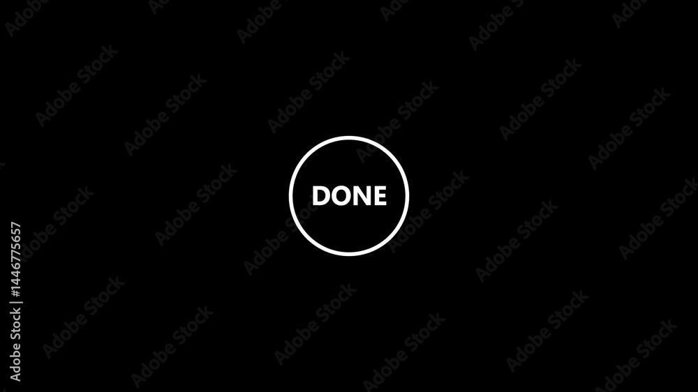 Completion arrives as the loading circle locks into place. Loading circle fades out with a calm done mark. Done Animation On Black Background. Completion arrives as the loading circle locks into place. Loading circle fades out with a calm done mark. Done Animation On Black Background.