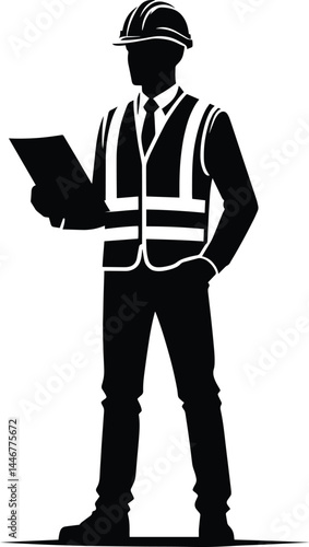 Construction worker inspector silhouette Vector Illustration isolated on a white background