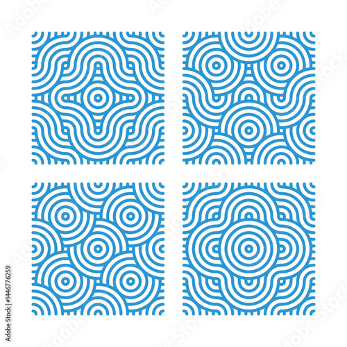Stylish abstract patterns in blue tones showcasing distinct geometric arrangements for artistic projects or backgrounds.