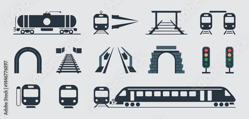 Railway Transportation Icons Set Trains, Tracks, and Infrastructure
