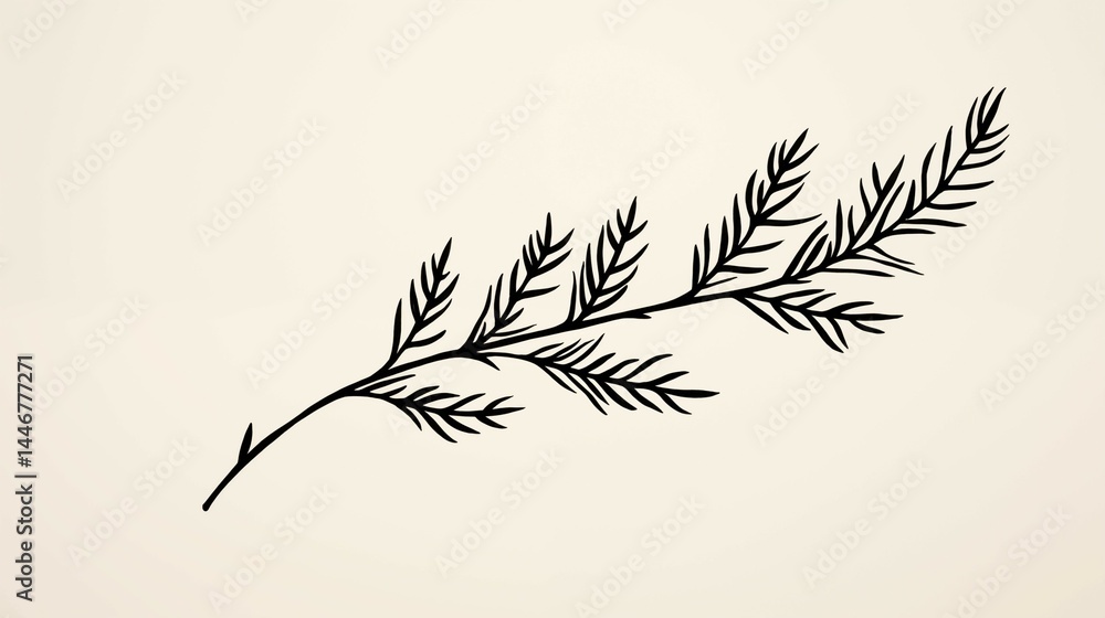 Fototapeta premium Christmas: Simple doodle-style Christmas tree sprig