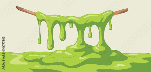 Gooey Green Slime Dripping from Wooden Sticks