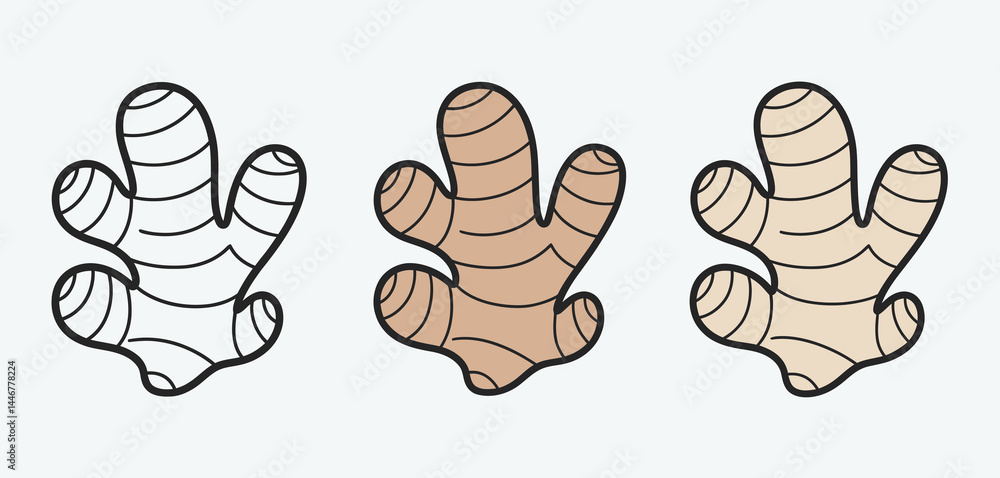 Naklejka premium Ginger Root Illustration Set Line Art Coloring Pages