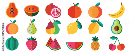 Collection of Flat Designed Colorful Fruits Icons