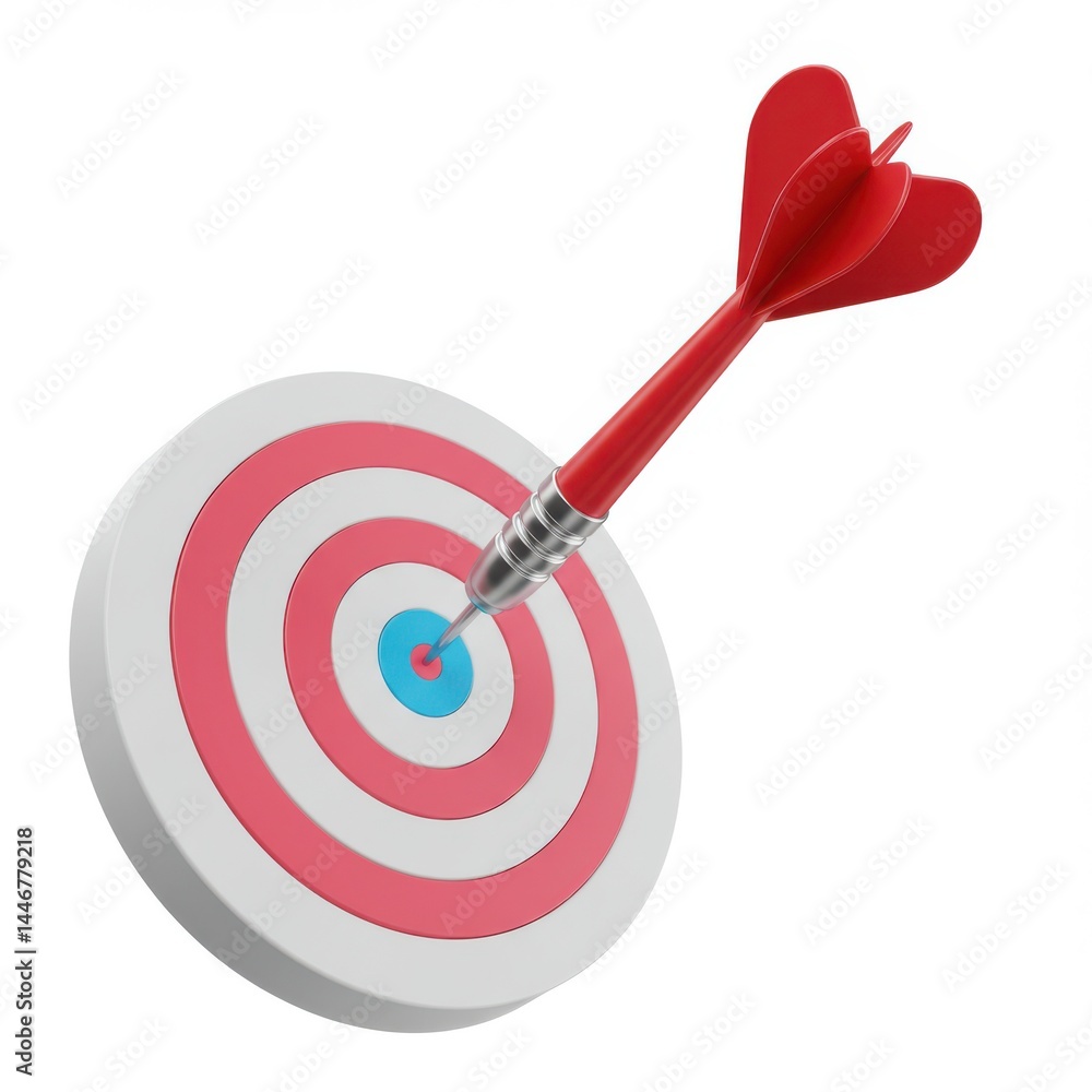 Dart hitting target bullseye on white background Dart hitting target bullseye on white background