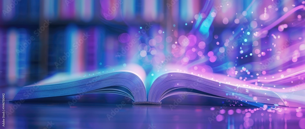custom made wallpaper toronto digitalDigital Book for Learning in Futuristic Style with Ethereal Textures and Glowing Particles