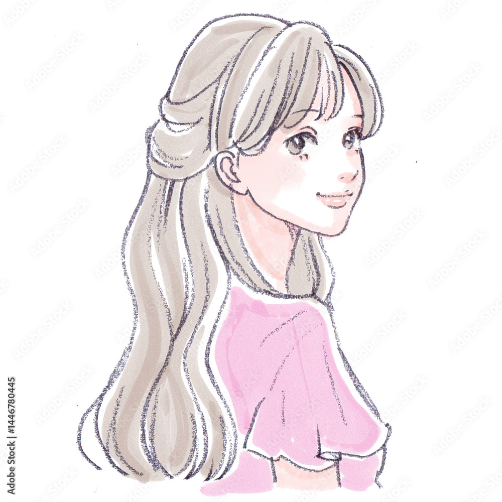 手描き風の女性・女の子のイラスト素材 手描き風の女性・女の子のイラスト素材