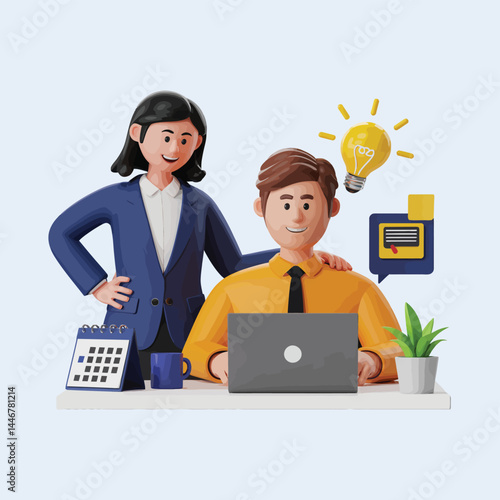 Business Team Collaboration Idea Generation 3D Illustration