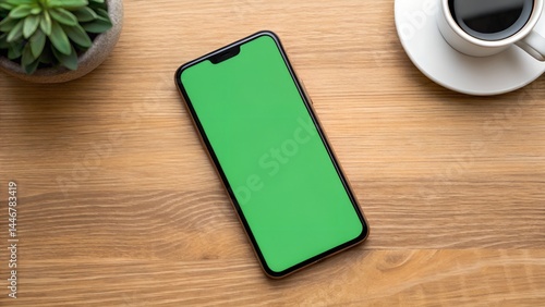 Modern Flat Lay Smartphone Mockup with Green Screen for App Commercials and Branding