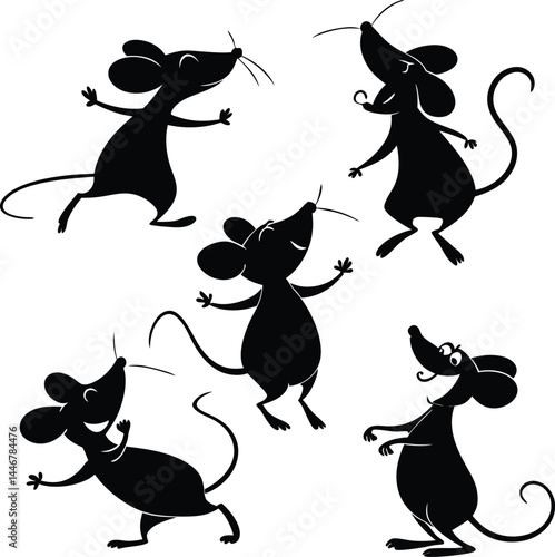 A black set of cat silhouettes, a vector illustration of domestic animals