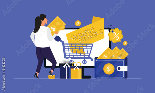 Customer receiving cash back money concept