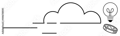 Cloud linked with a light bulb and coin, symbolizing technology, innovation, and success. Ideal for tech, finance, cloud solutions, creativity innovation startups business strategy. Flat simple