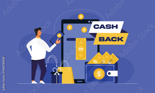 Mobile cashback service. Online banking. Saving money concept