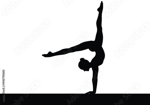 Gymnastics cartwheel silhouette. This image shows a black silhouette of a gymnast performing a cartwheel, showcasing balance, flexibility, and acrobatic movement. Vector clipart illustration design.