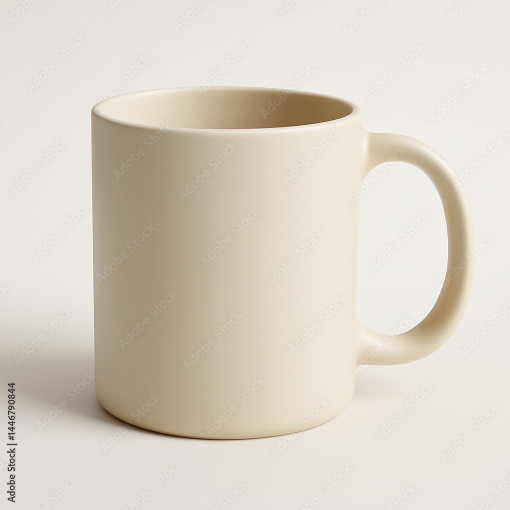 Minimalist Beige Ceramic Mug on Neutral Background Minimalist Beige Ceramic Mug on Neutral Background