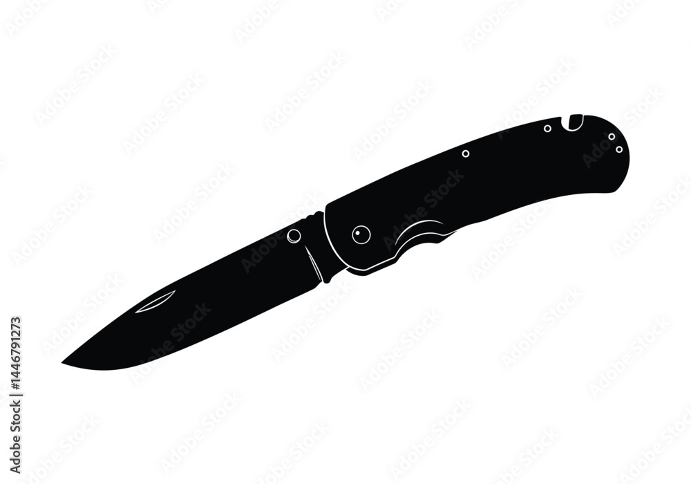 Pocket knife silhouette. This image shows a vector clipart illustration design of a pocket knife silhouette, also known as a folding knife or jackknife. Vector clipart illustration design. Pocket knife silhouette. This image shows a vector clipart illustration design of a pocket knife silhouette, also known as a folding knife or jackknife. Vector clipart illustration design.