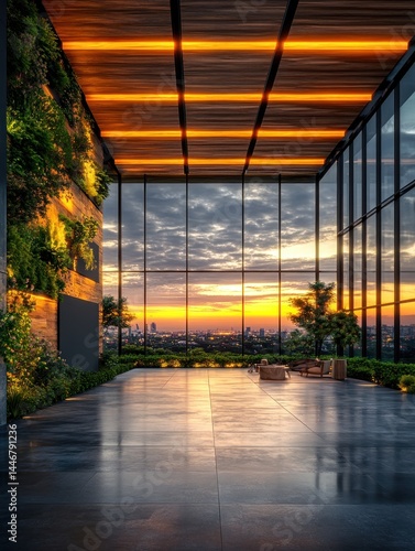 Luxury Penthouse Sunset View: Modern Architectural Design with Breathtaking Cityscape Panorama