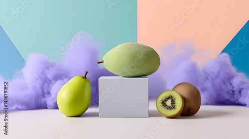 punch with unreal fruits, pixel dust, and animated vapor