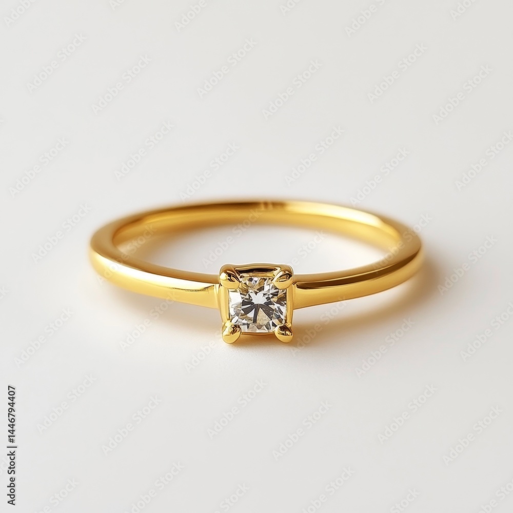 Simple gold engagement ring with princess cut diamond Simple gold engagement ring with princess cut diamond